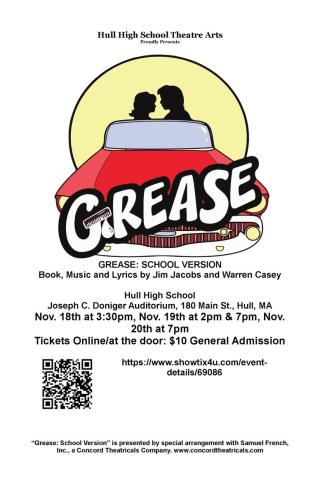 Poster for Hull High School Theatre Arts production of "Grease!"