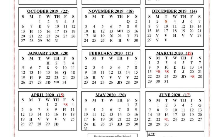 2029-2020 School Calendar